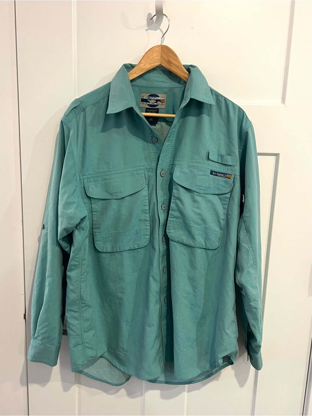 ExOfficio Teal Button-Up Adventure Travel Shirt men’s medium  hiking fishing